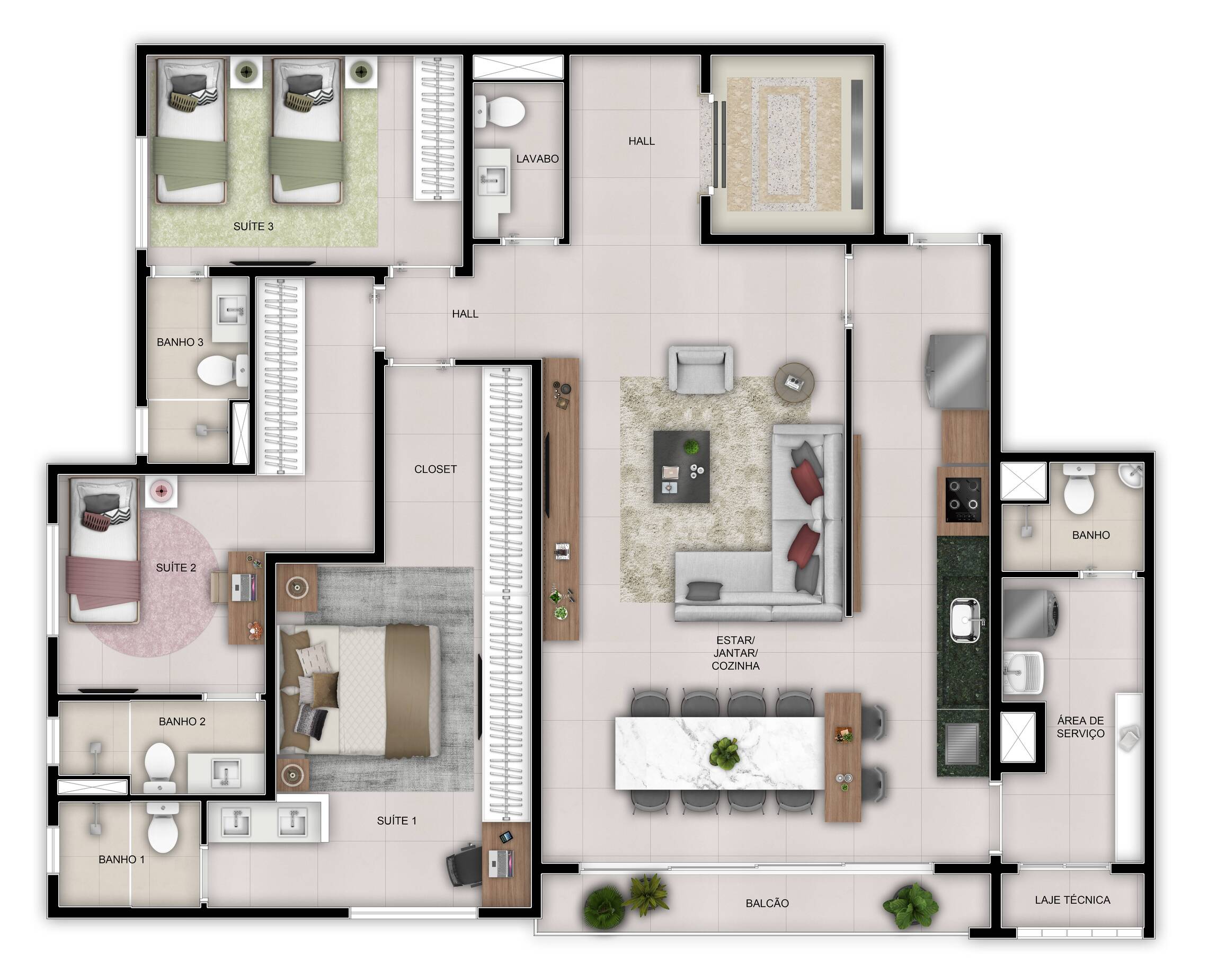 Planta 01 - 3 dorm 130m²