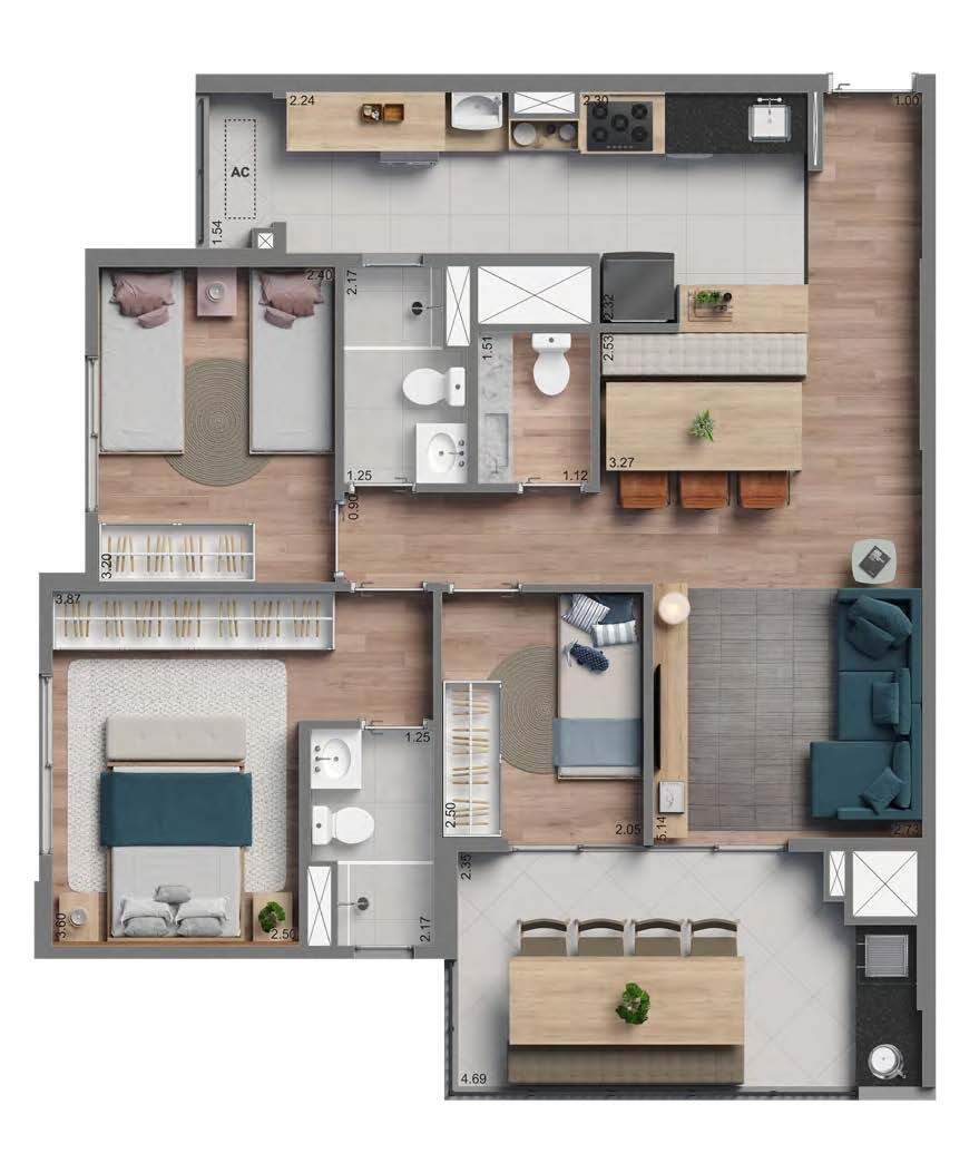 Planta 03 - 3 dorm 83m²