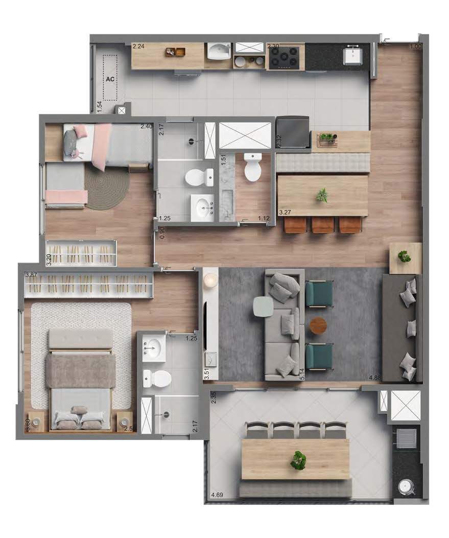 Planta 04 - 2 dorm 83m² - opção