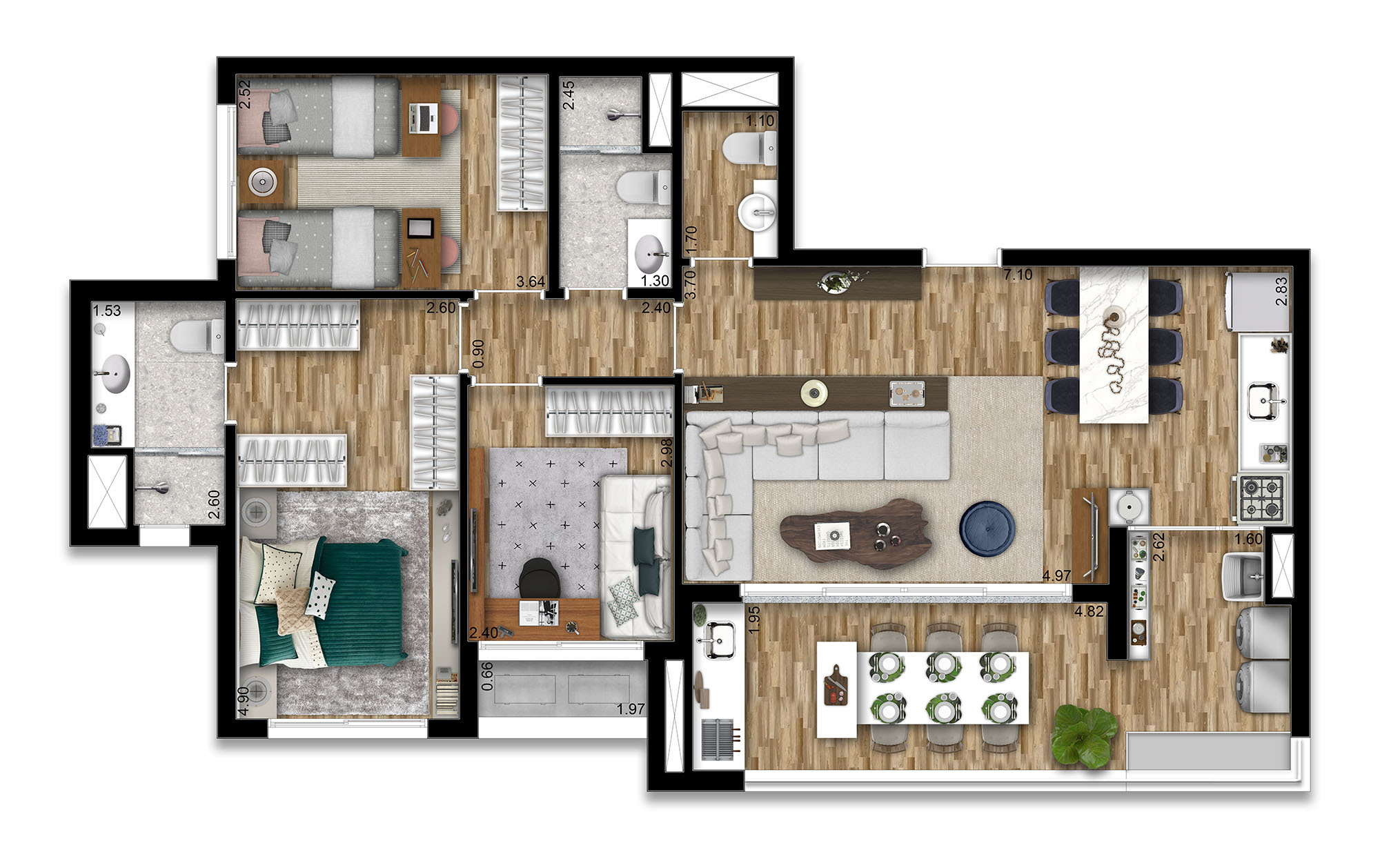 Planta 03 - 3 dorm 99m²