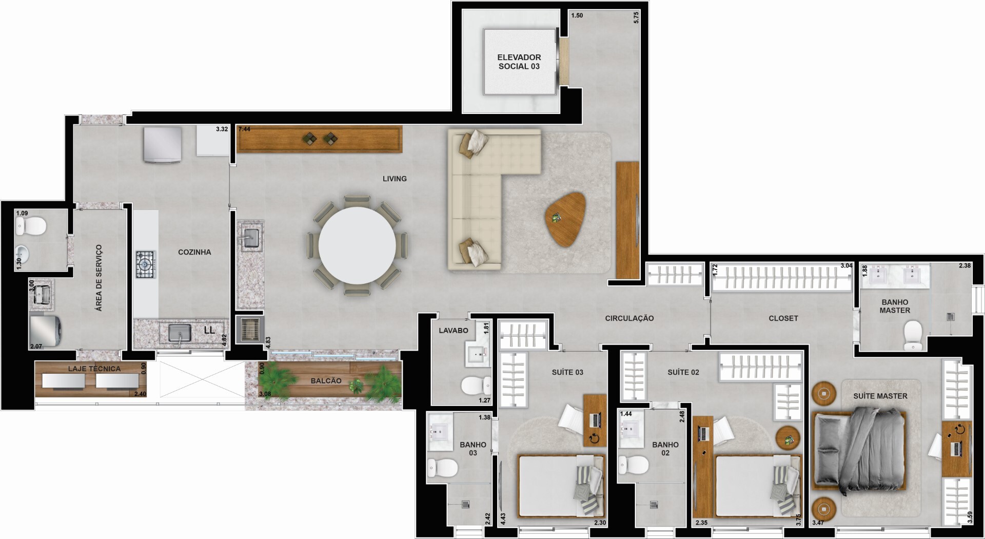 Planta 02 - 3 dorm 145,30m² - opção