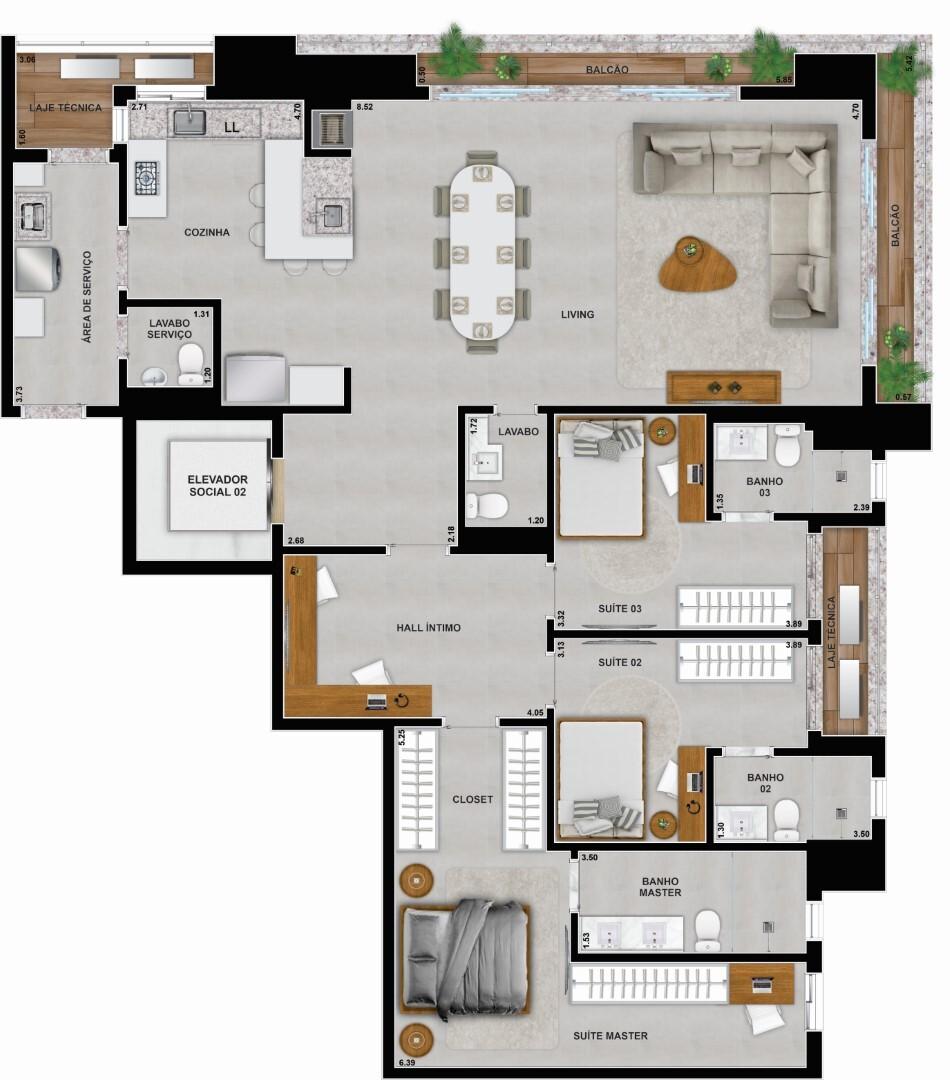 Planta 03 - 3 dorm 171,47m²