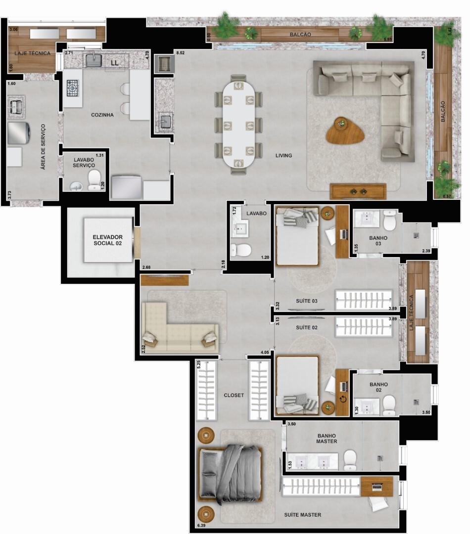 Planta 04 - 3 dorm 171,47m² - opção
