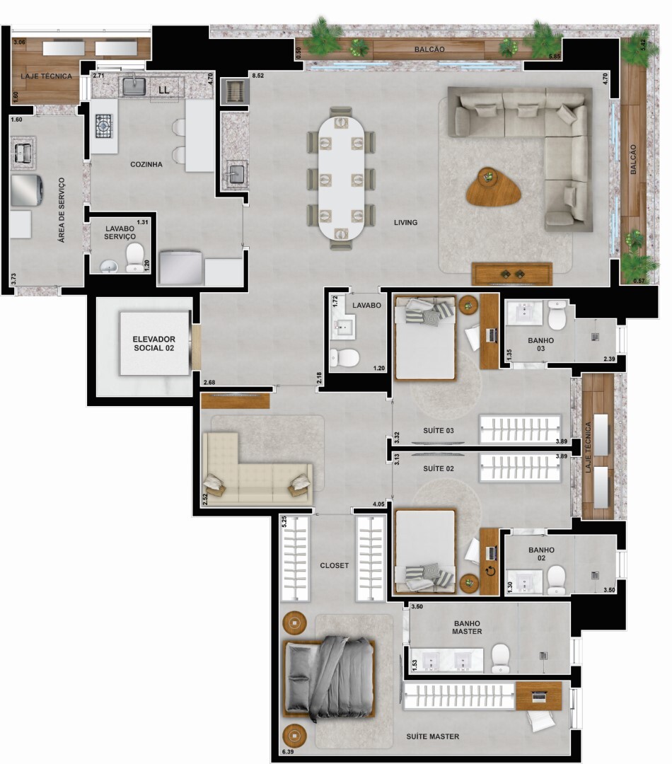 Planta 04 - 3 dorm 171,47m² - opção