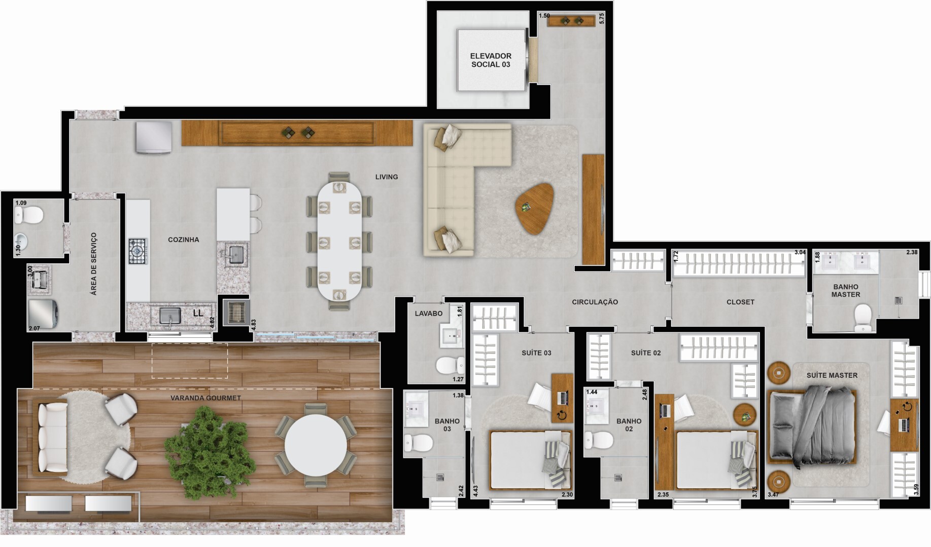 Planta 05 - 3 dorm 182,63m² - garden