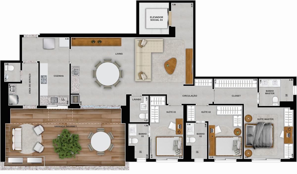Planta 06 - 3 dorm 182,63m² - garden - opção