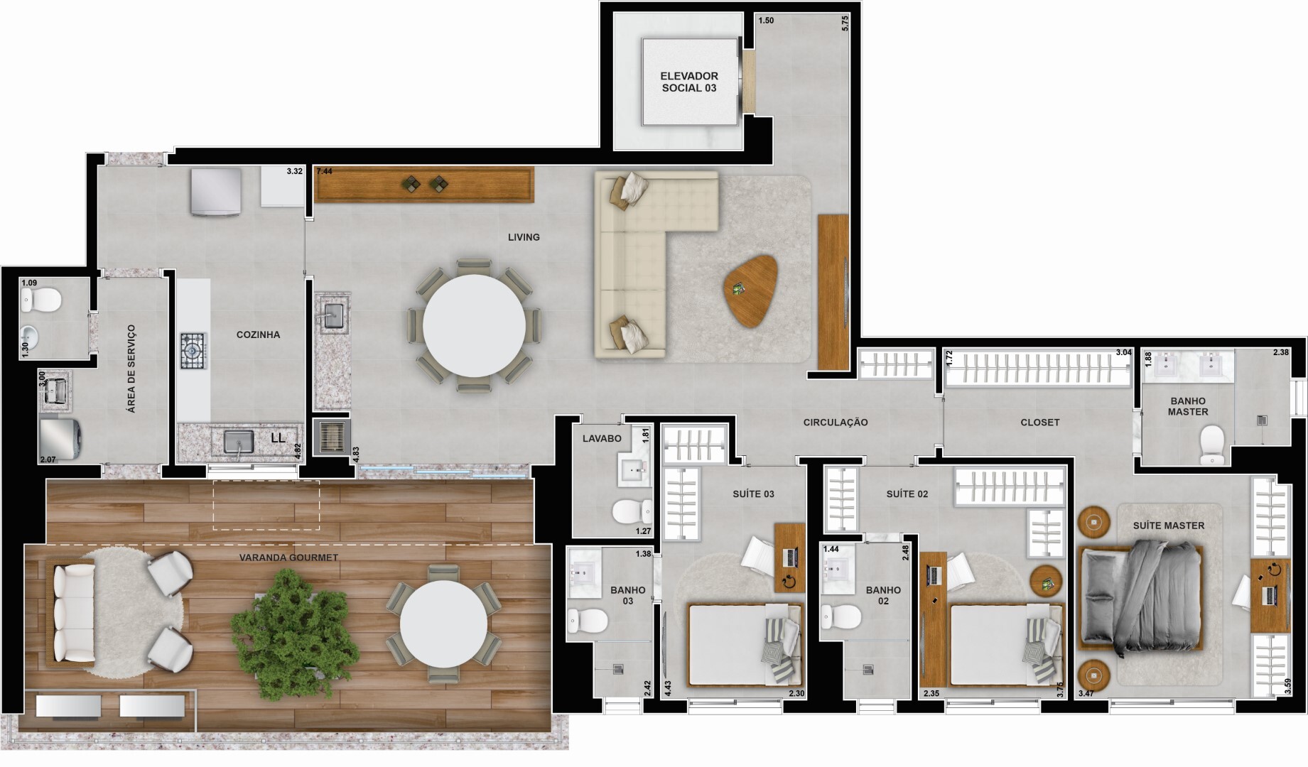 Planta 06 - 3 dorm 182,63m² - garden - opção