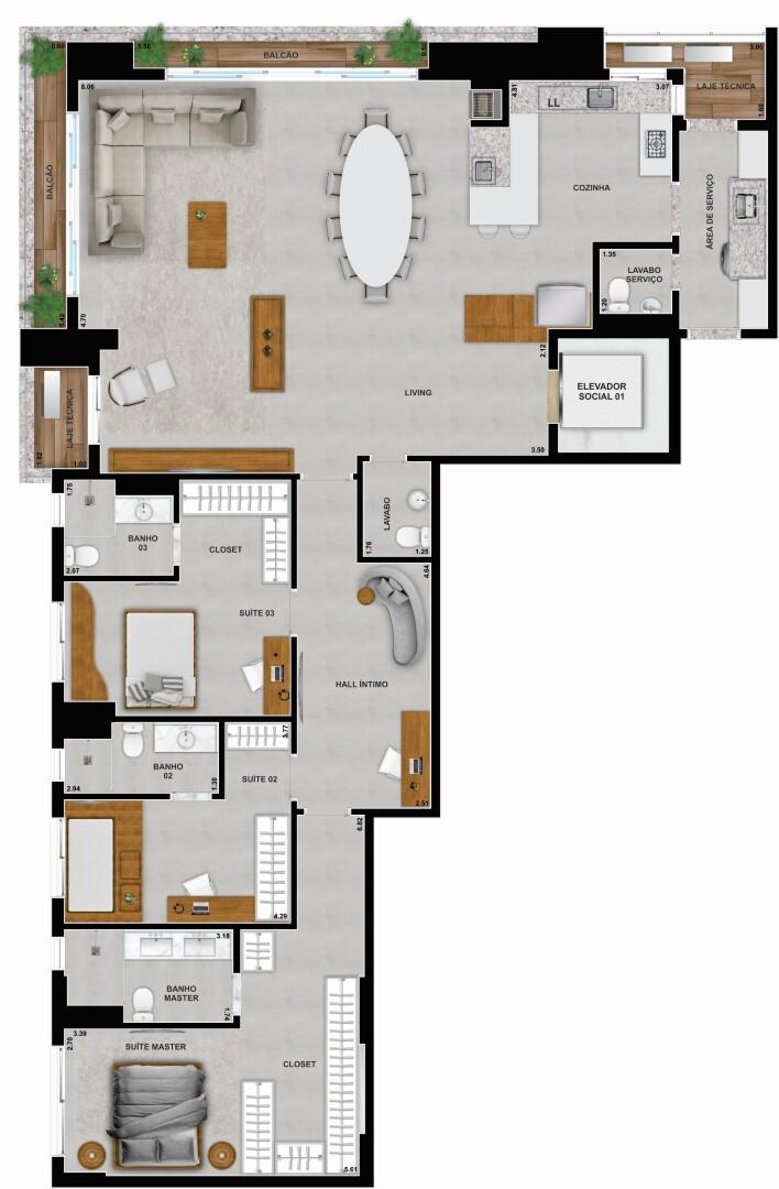 Planta 08 - 3 dorm 200m² - opção