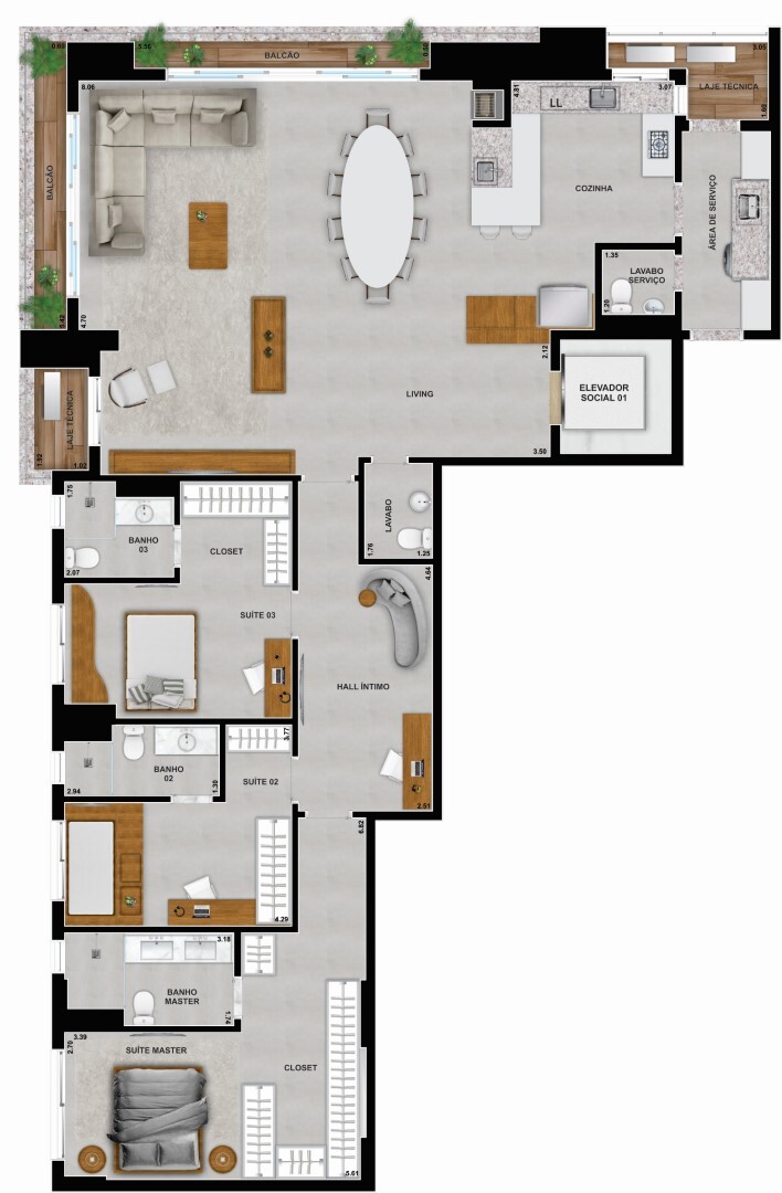 Planta 08 - 3 dorm 200m² - opção