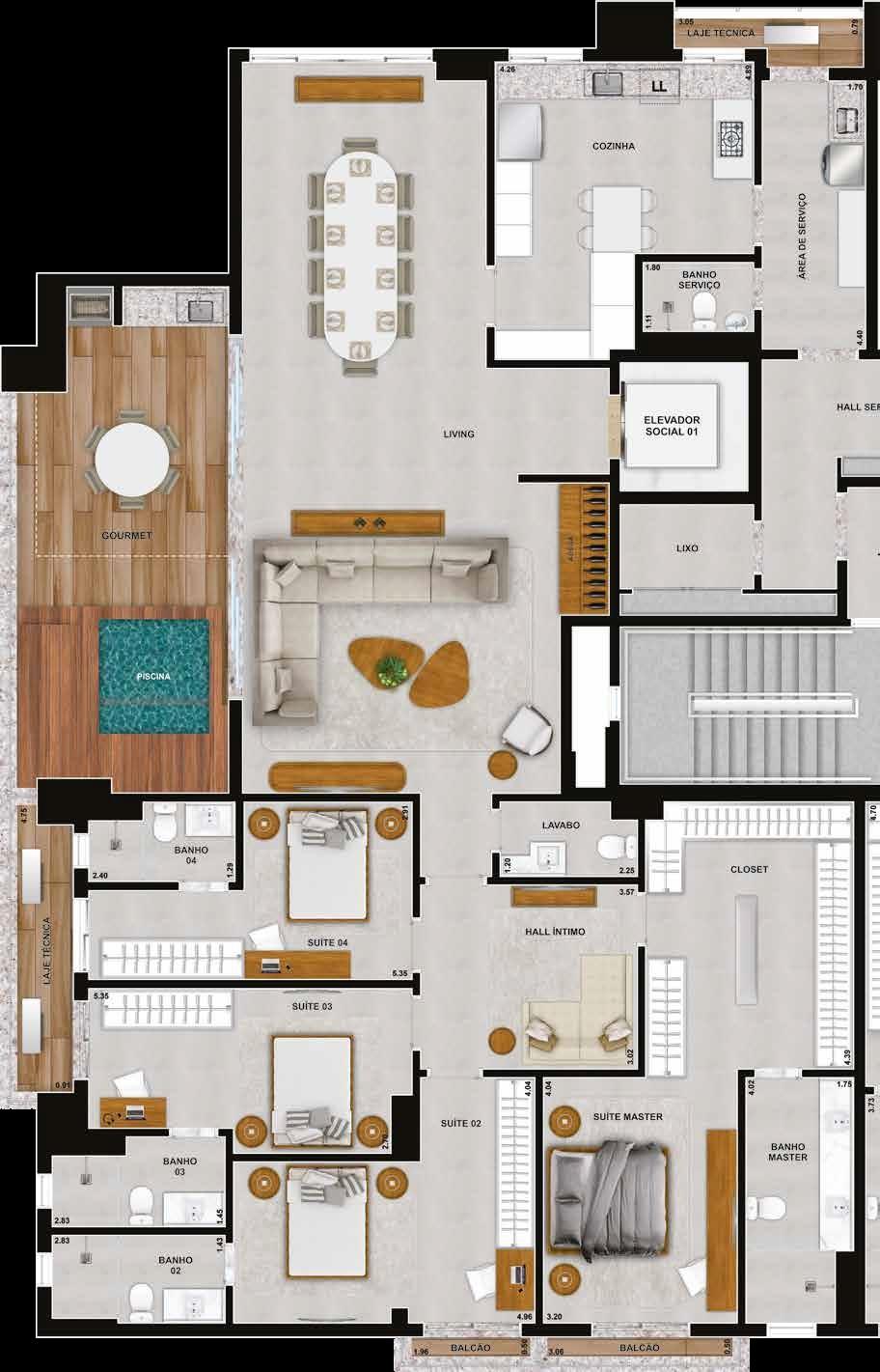 Planta 09 - 4 dorm 265,62m² - penthouse