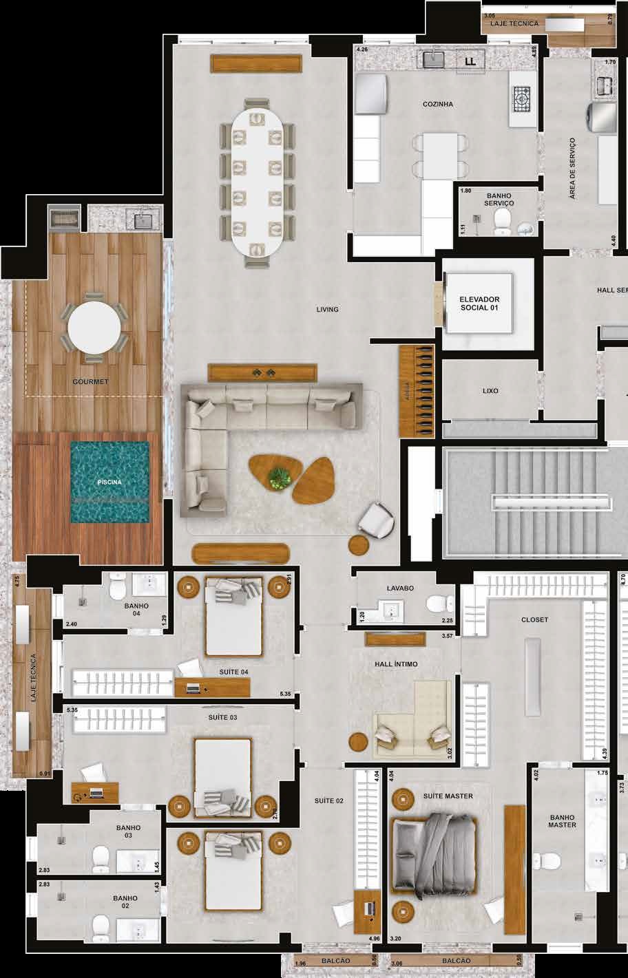 Planta 09 - 4 dorm 265,62m² - penthouse