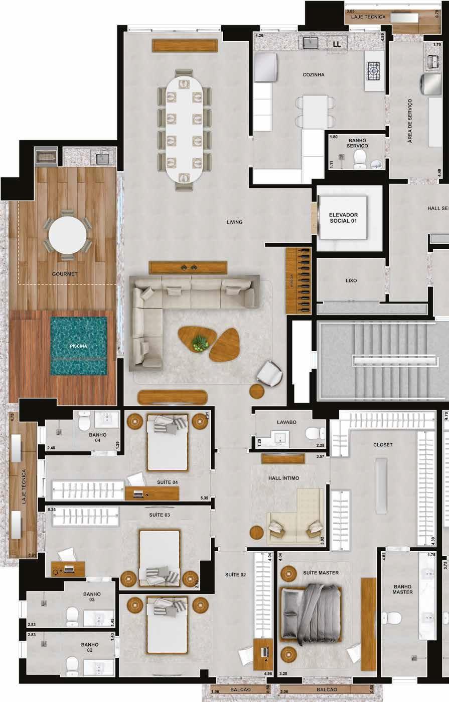 Planta 11 - 4 dorm 265,62m² - penthouse