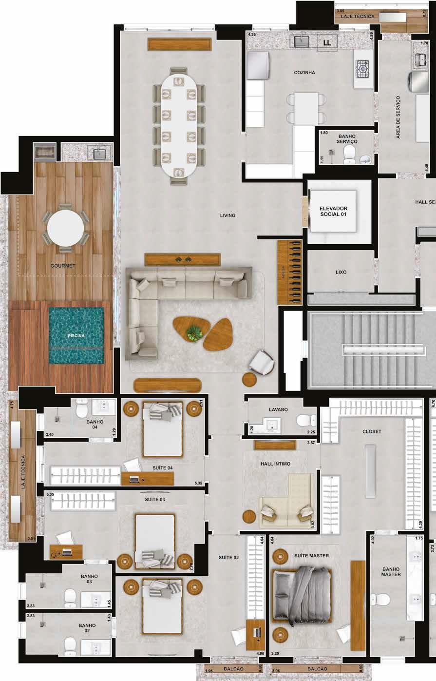 Planta 11 - 4 dorm 265,62m² - penthouse