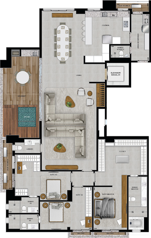 Planta 12 - 3 dorm 265,62m² - penthouse - opção