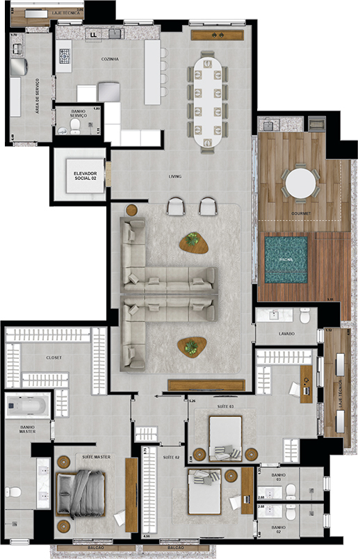 Planta 14 - 3 dorm 266,87m² - penthouse - opção