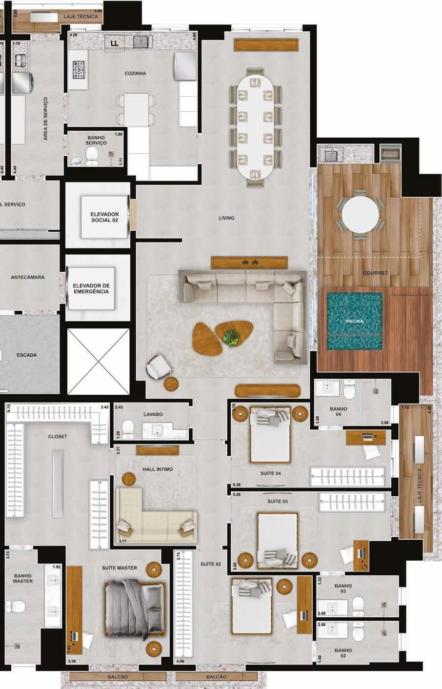 Planta 15 - 4 dorm 266,87m² - penthouse