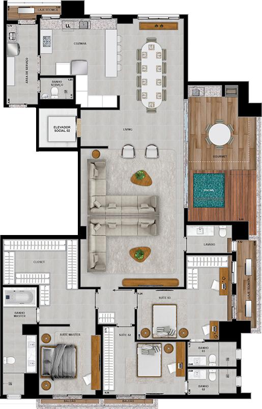 Planta 16 - 3 dorm 266,87m² - penthouse - opção