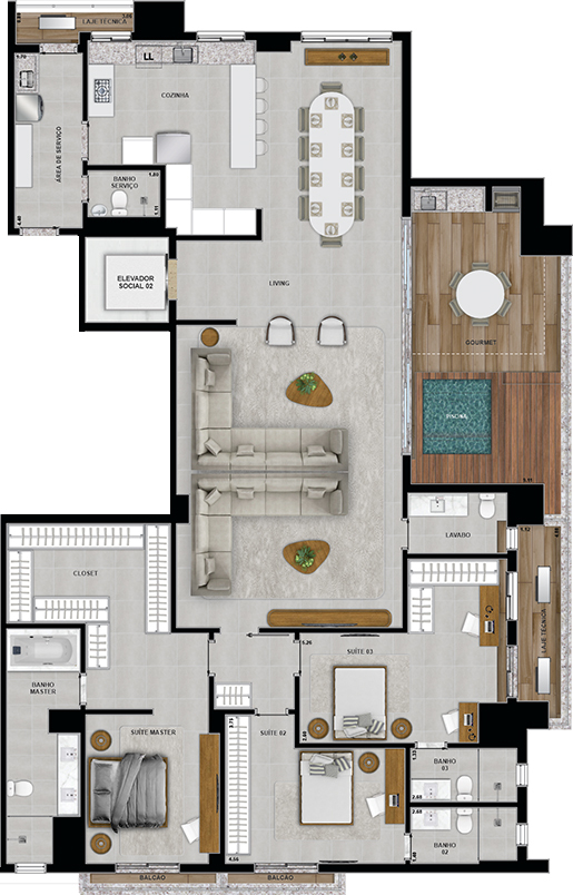Planta 16 - 3 dorm 266,87m² - penthouse - opção