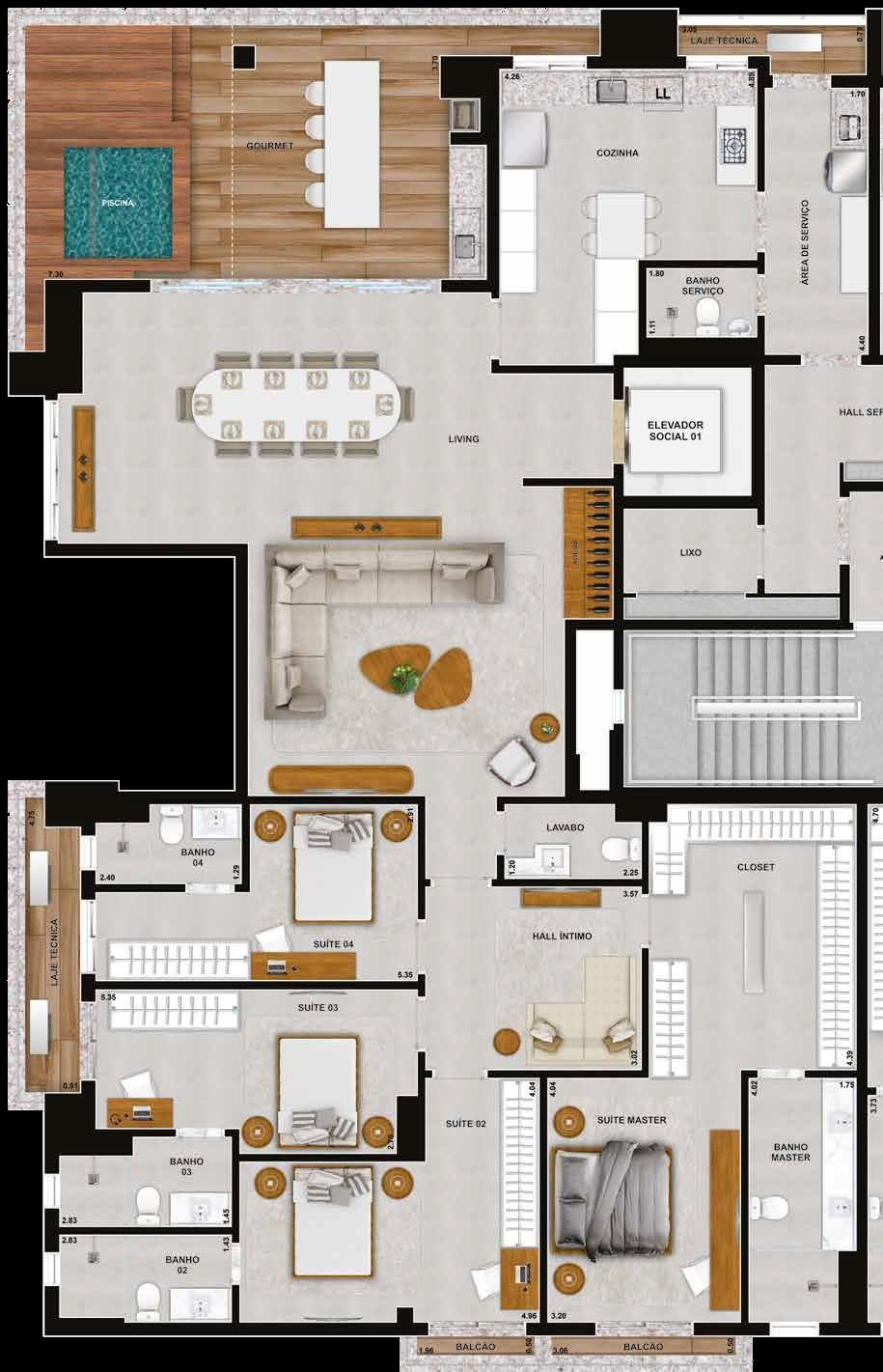Planta 17 - 4 dorm 272,29m² - penthouse