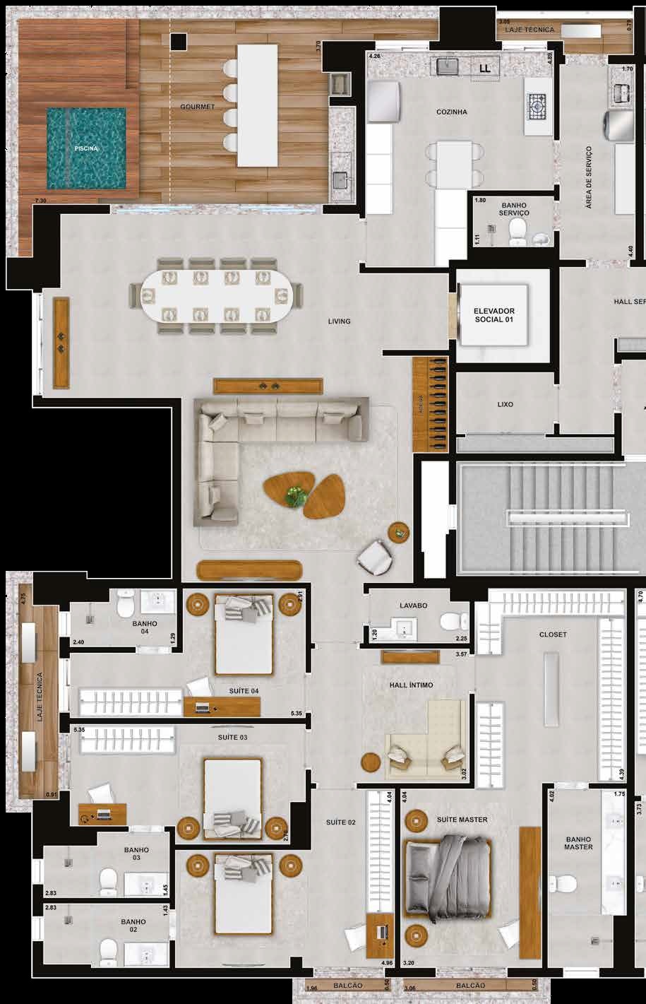 Planta 17 - 4 dorm 272,29m² - penthouse