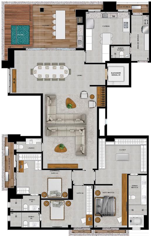 Planta 18 - 3 dorm 272,29m² - penthouse - opção