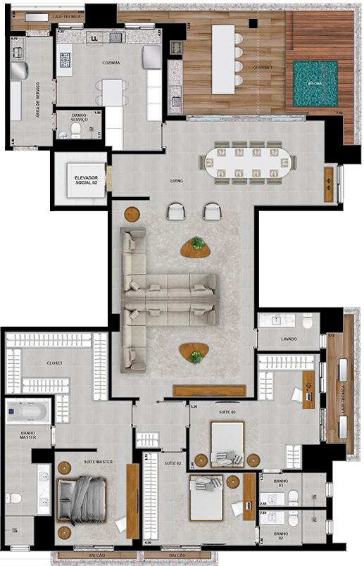 Planta 20 - 3 dorm 273,56m² - penthouse - opção