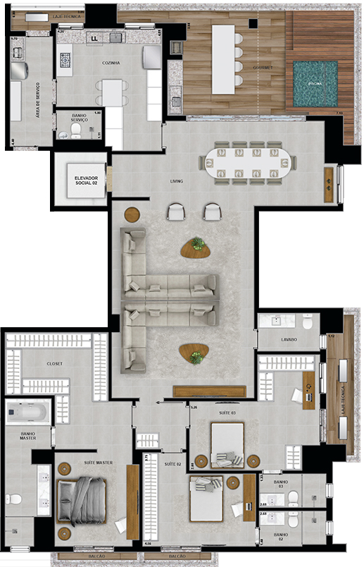 Planta 20 - 3 dorm 273,56m² - penthouse - opção