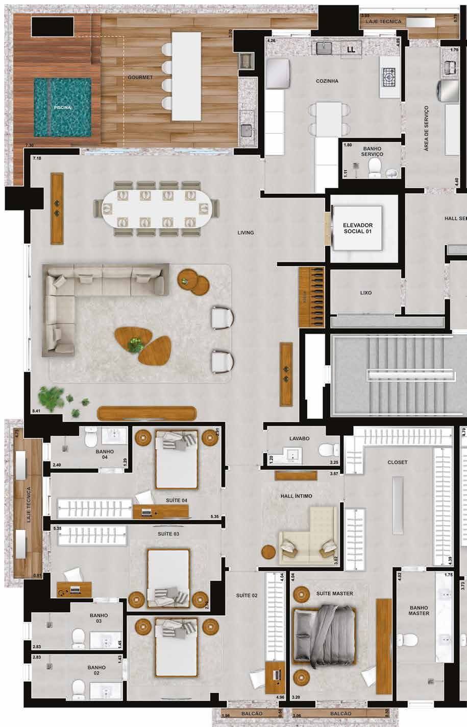 Planta 21 - 4 dorm 284,26m² - penthouse