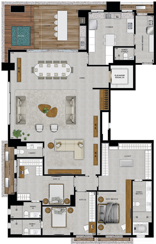 Planta 22 - 3 dorm 284,26m² - penthouse - opção