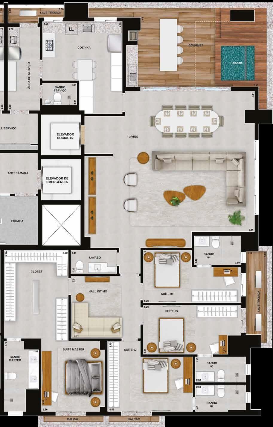 Planta 23 - 4 dorm 286,11m² - penthouse