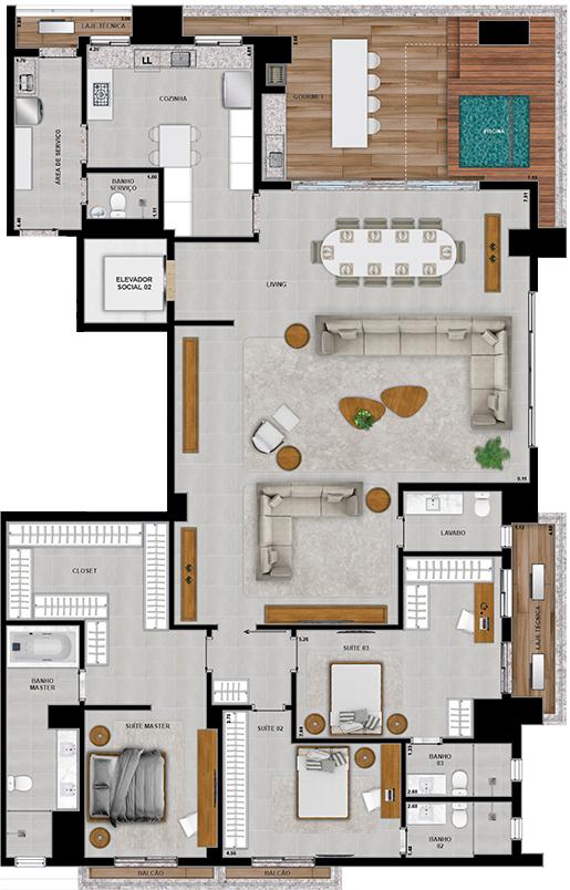 Planta 24 - 3 dorm 286,11m² - penthouse - opção