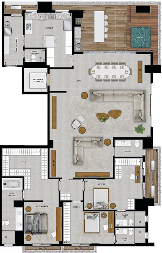 Planta 24 - 3 dorm 286,11m² - penthouse - opção
