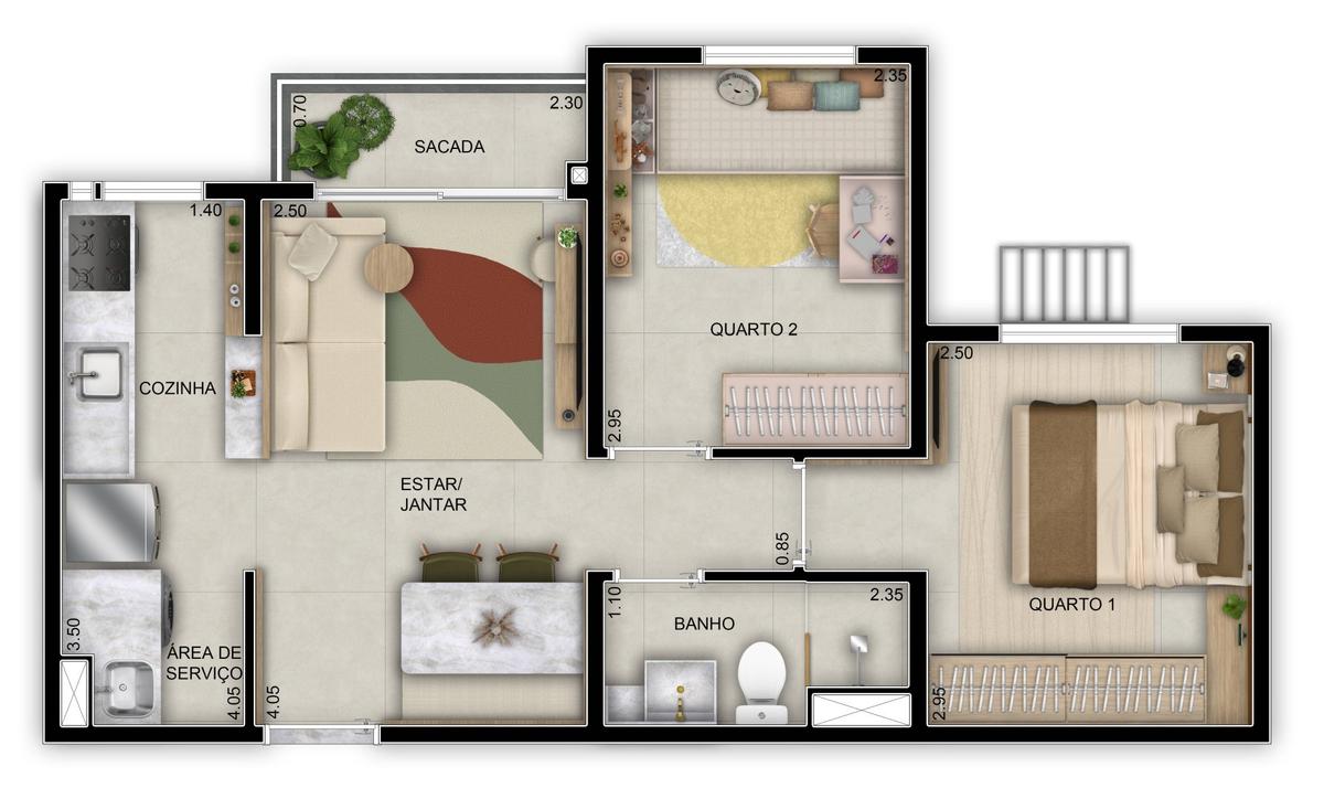 Planta 01 - 2 dorm 43m²