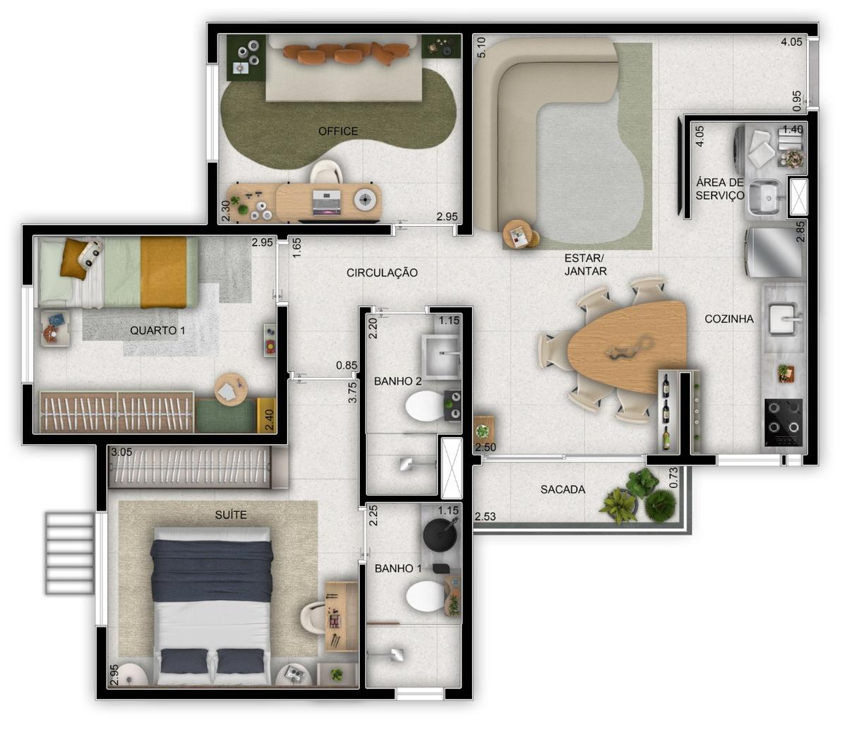 Planta 02 - 3 dorm 61m²