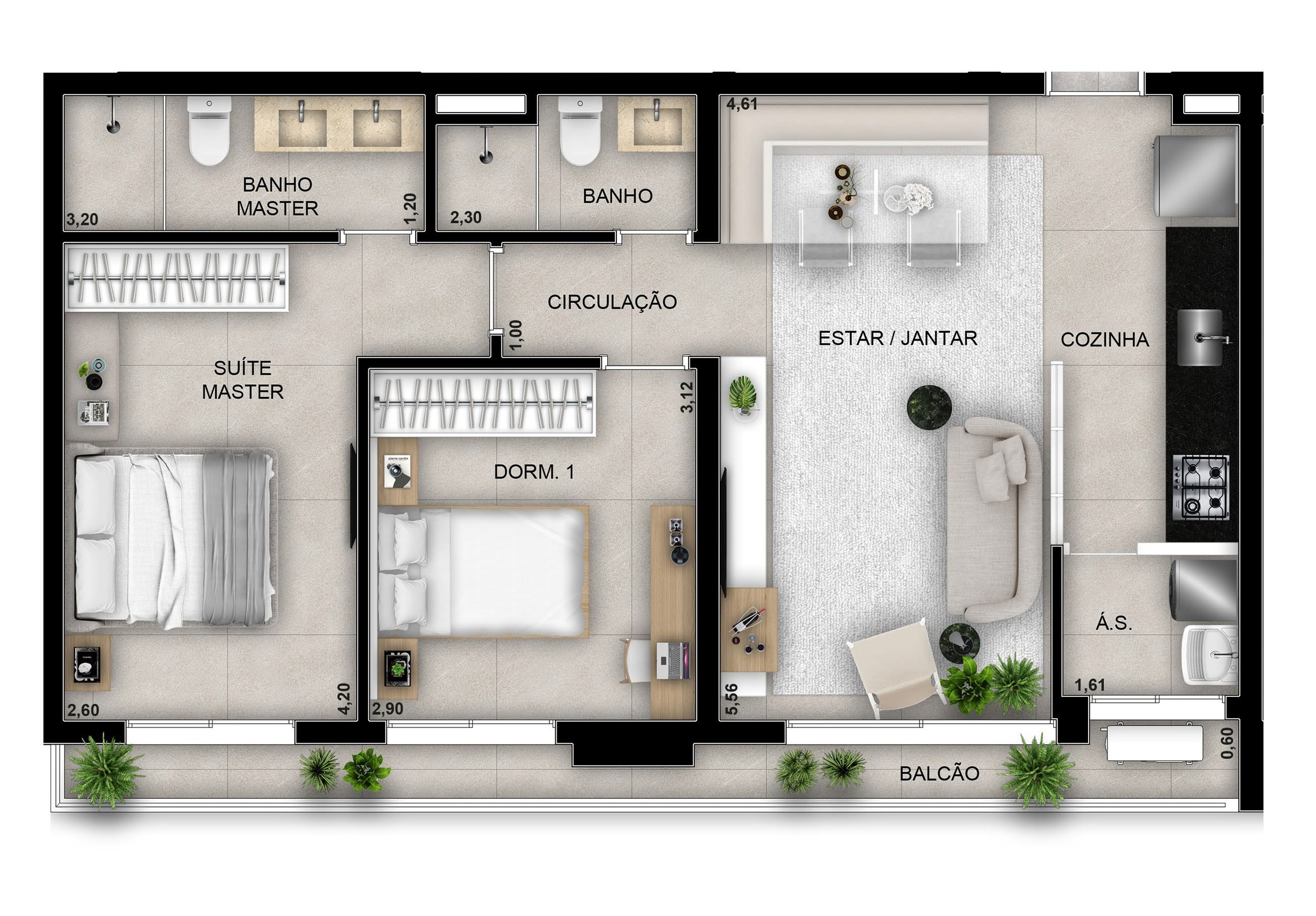 Planta 02 - 2 dorm 70,36m²