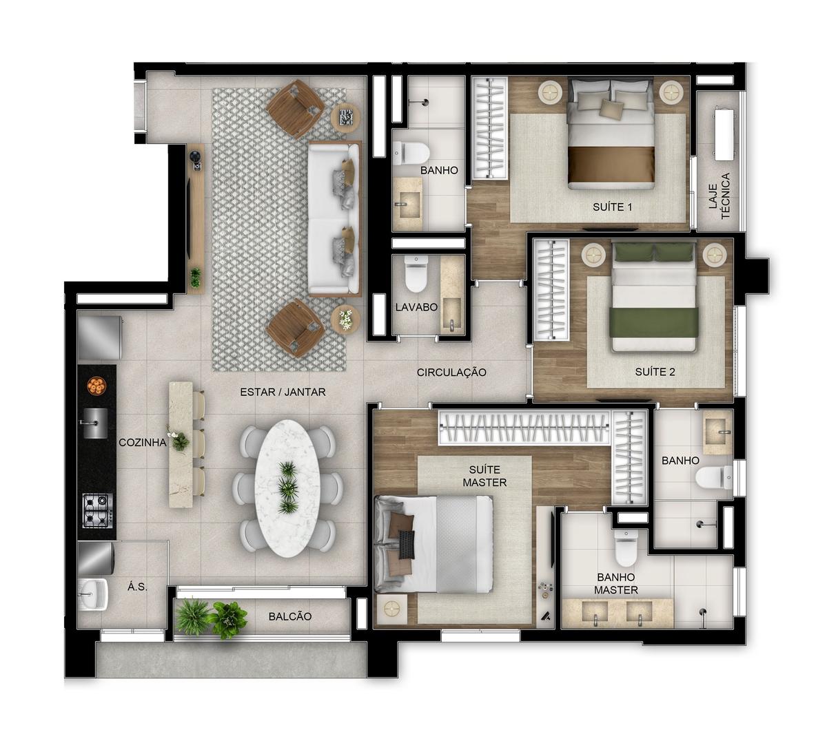 Planta 04 - 3 dorm 100,92m²