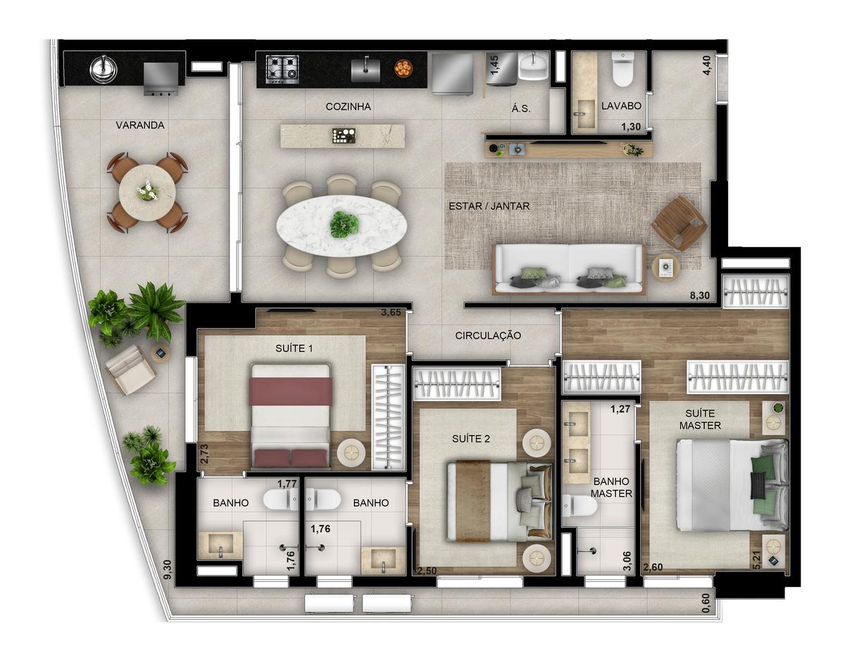 Planta 05 - 3 dorm 116,60m²