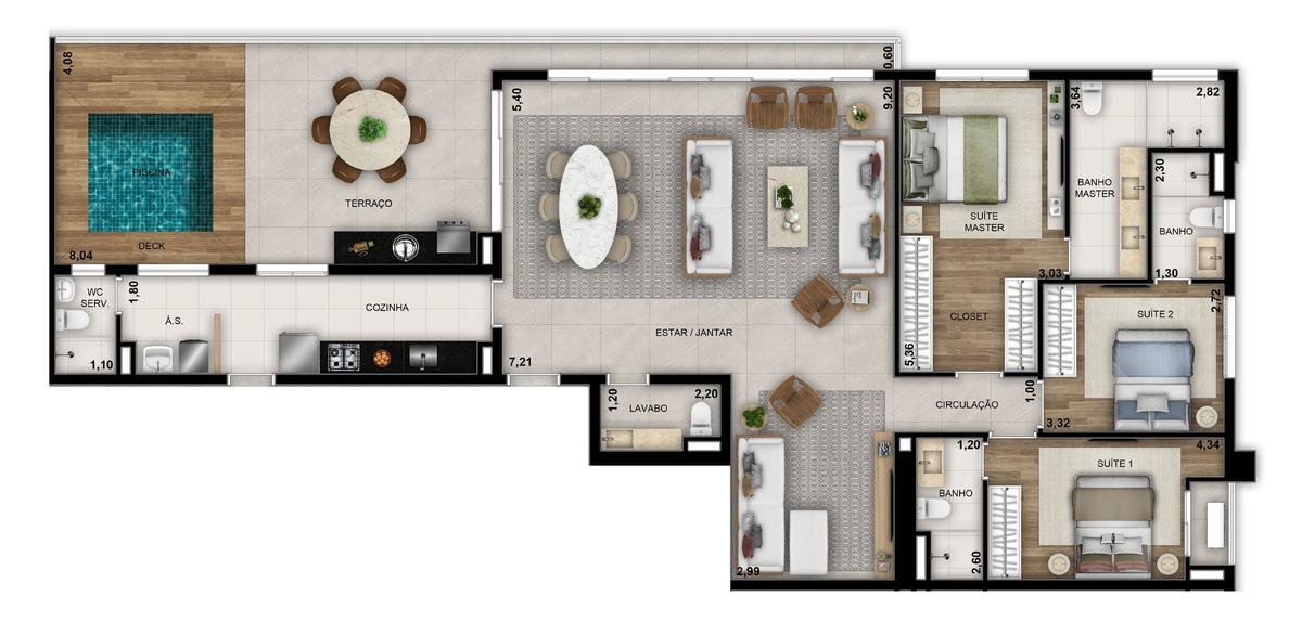 Planta 08 - 3 dorm 178,77m² - cobertura horizontal