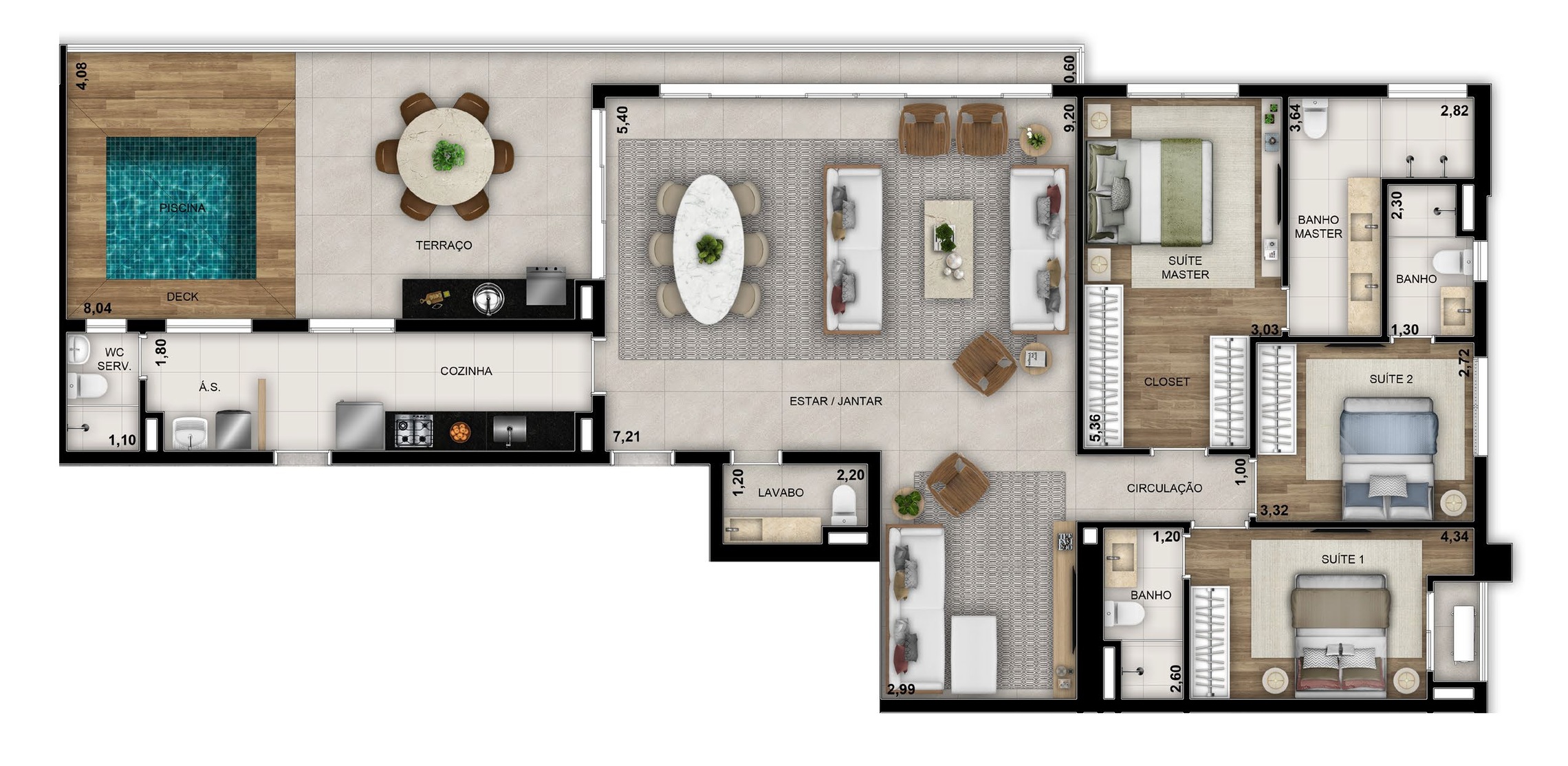 Planta 08 - 3 dorm 178,77m² - cobertura horizontal
