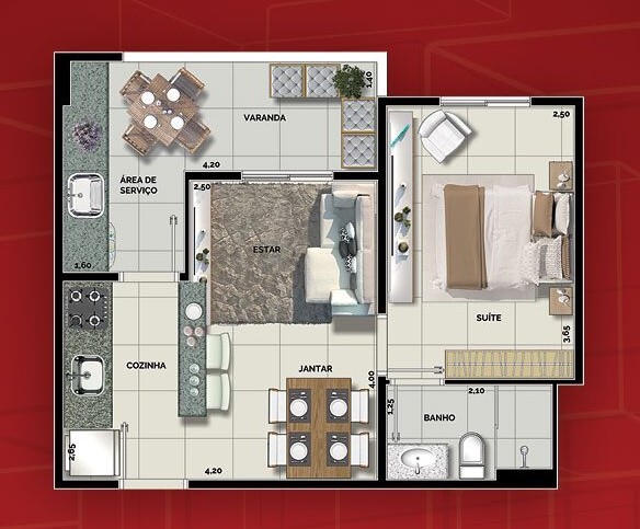 Planta 01 - 1 dorm 38,60m²