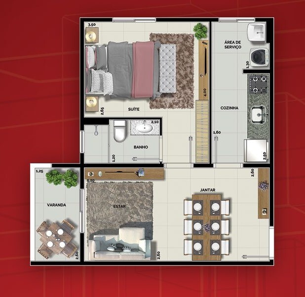 Planta 02 - 1 dorm 41,40m²