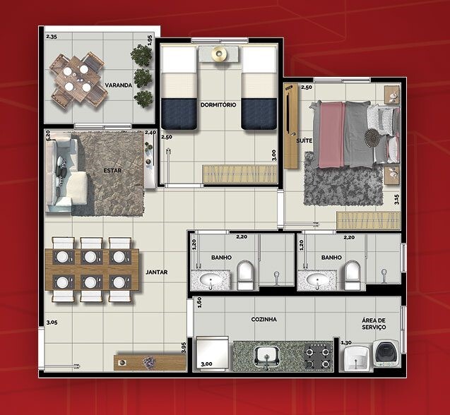 Planta 03 - 2 dorm 55,60m²