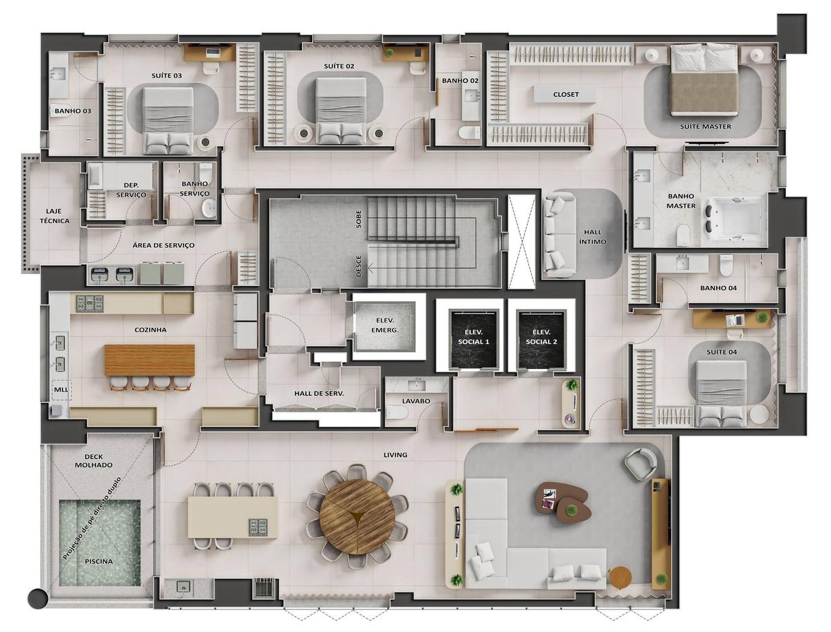 Planta 04 - 4 dorm 304,85m² - opção