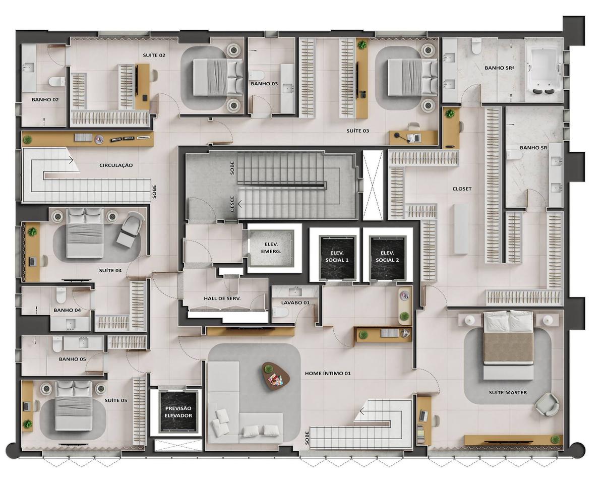 Planta 17 - 5 dorm 625,73m² - cobertura duplex - inferior