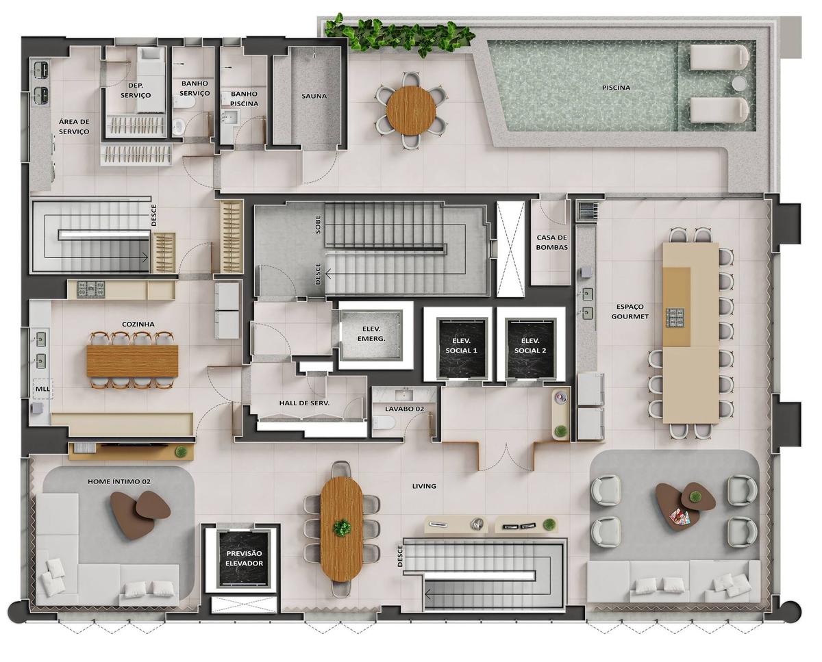 Planta 18 - 5 dorm 625,73m² - cobertura duplex - superior