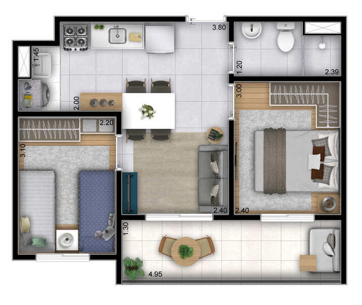 Planta 02 - 2 dorm 43,35m²