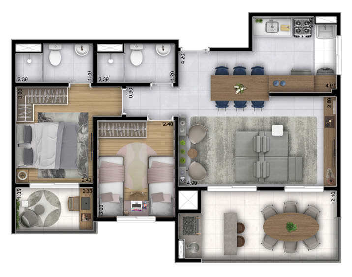 Planta 05 - 2 dorm 66,93m² - opção