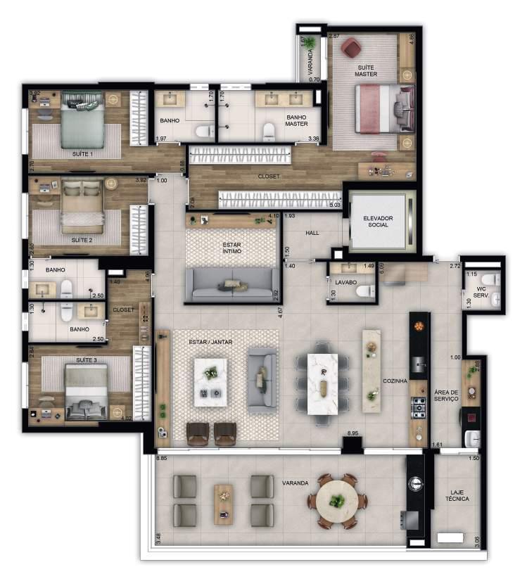 Planta 03 - 4 dorm 207m²