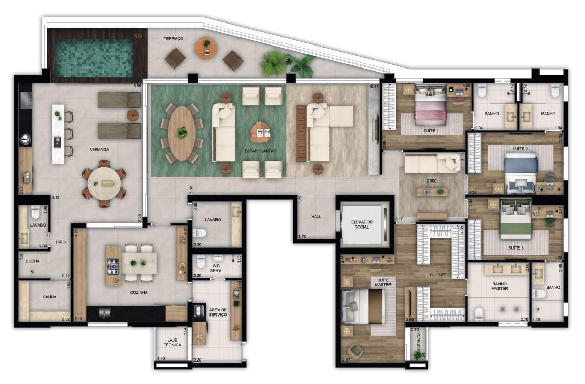 Planta 05 - 4 dorm 297m² - penthouse