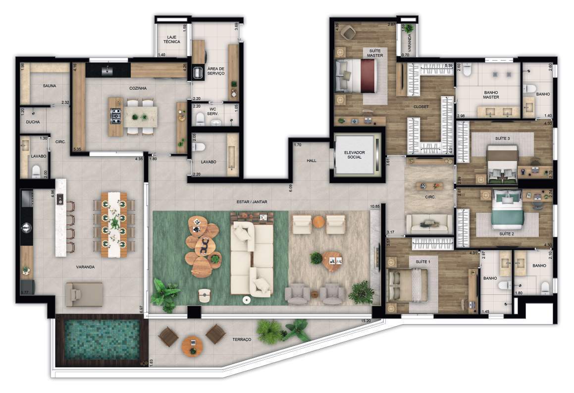 Planta 06 - 4 dorm 323m² - penthouse
